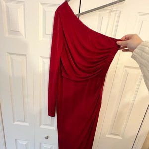 One-Shoulder Long-Sleeve Red Formal Dress